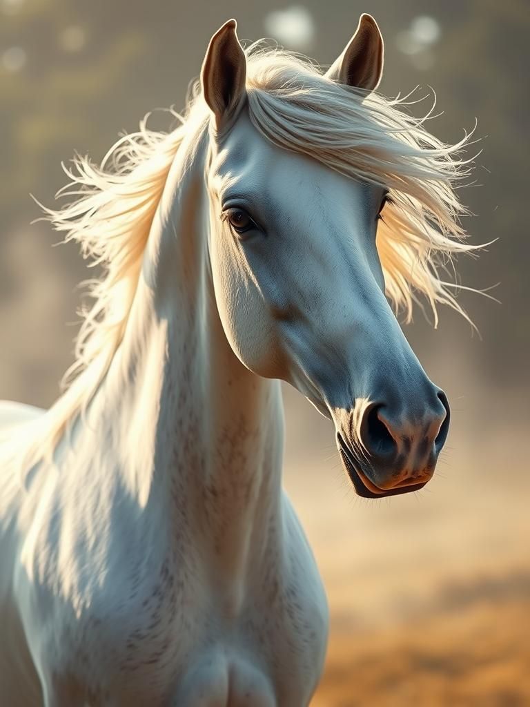 Regal Lipizzan Horse in Sun-Drenched Landscape