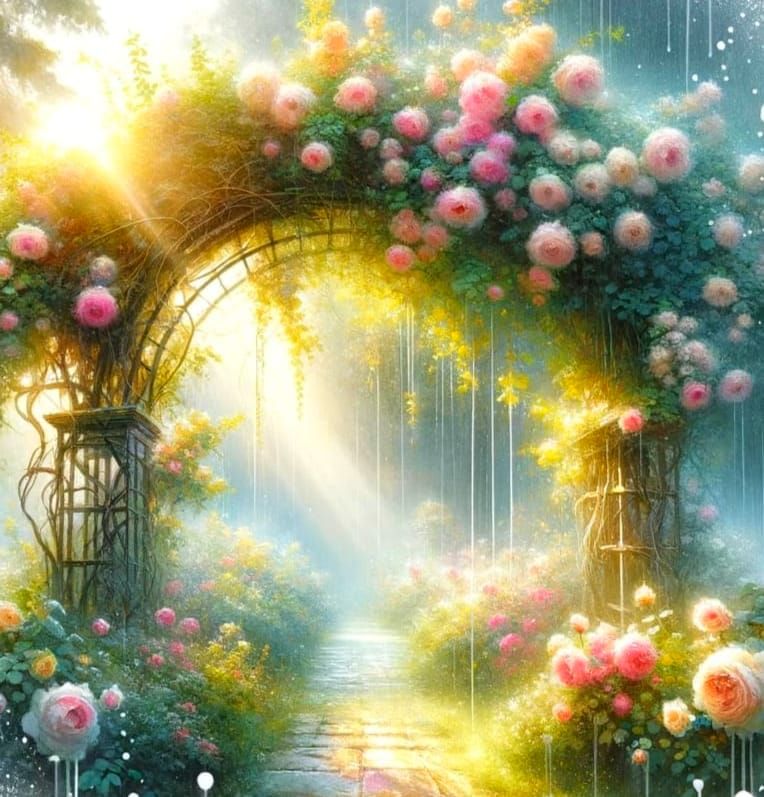 Ethereal Morning in a Dreamlike Watercolour Garden