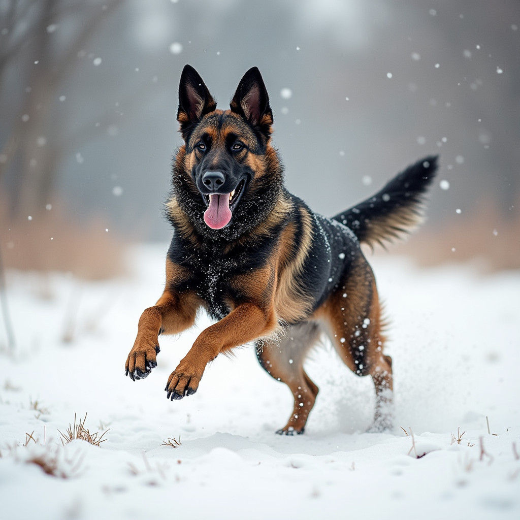 Dutch Shepherd Playing in Snowy Landscape