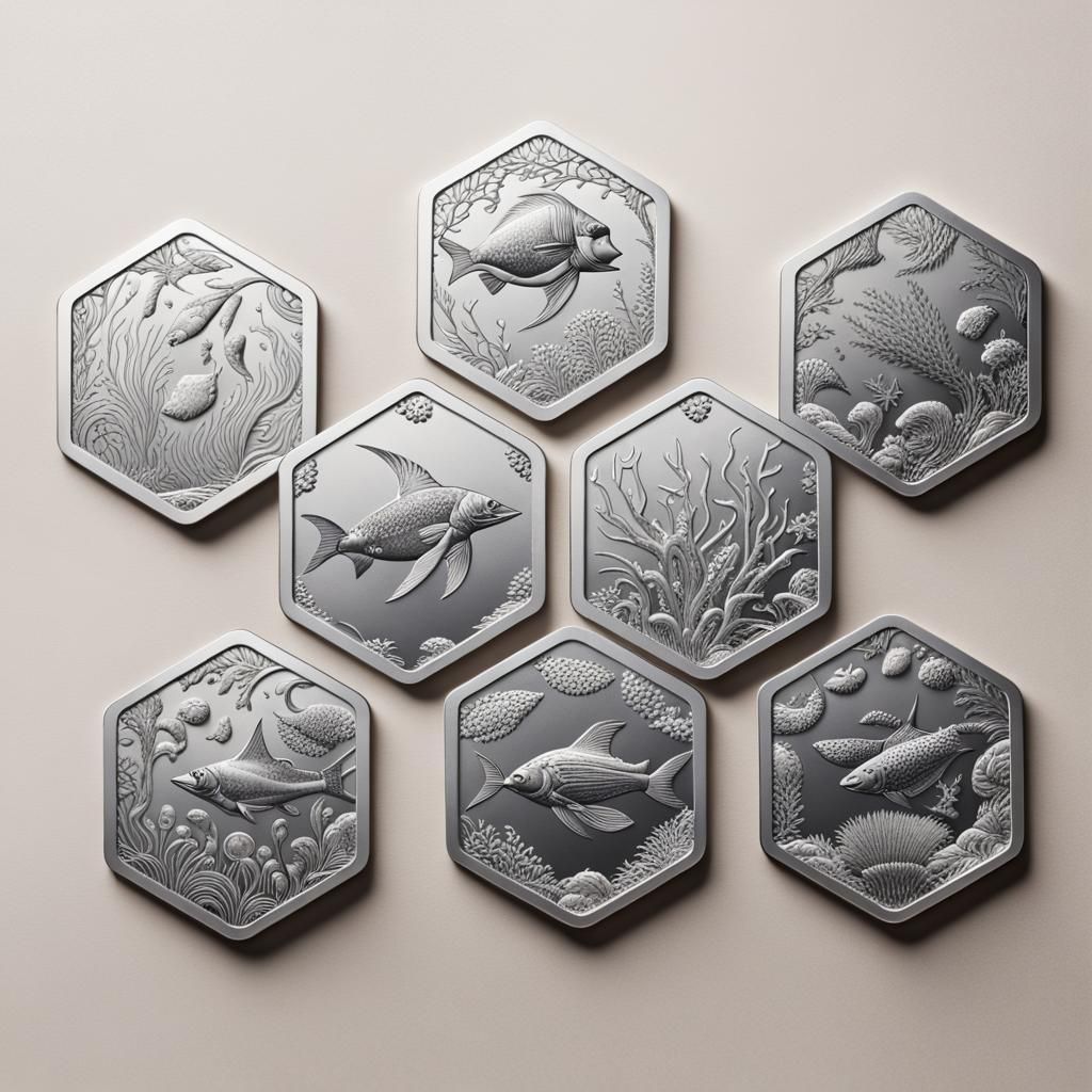 Sealife Coaster Set with Etched Aluminum Designs