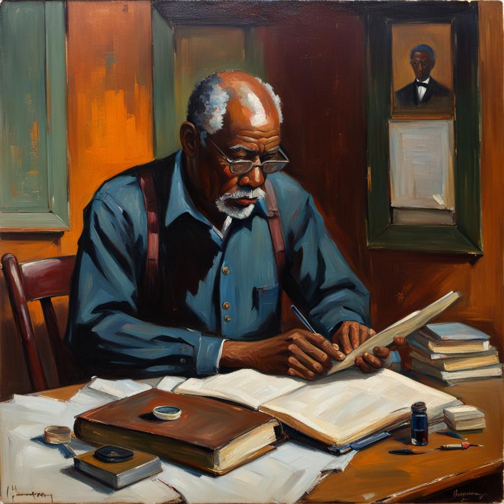 African American Man Reading, Oil Painting Style