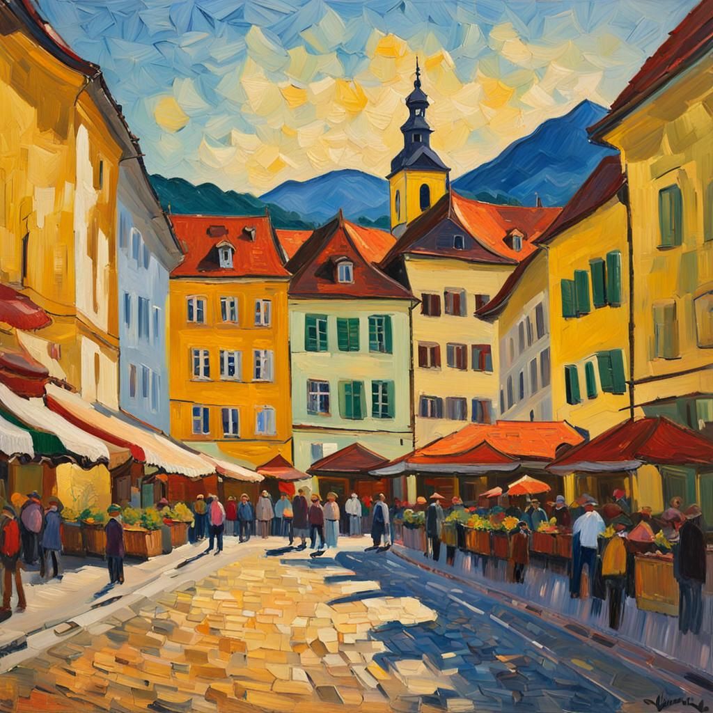 Vibrant Villach Townscape in Golden Hour