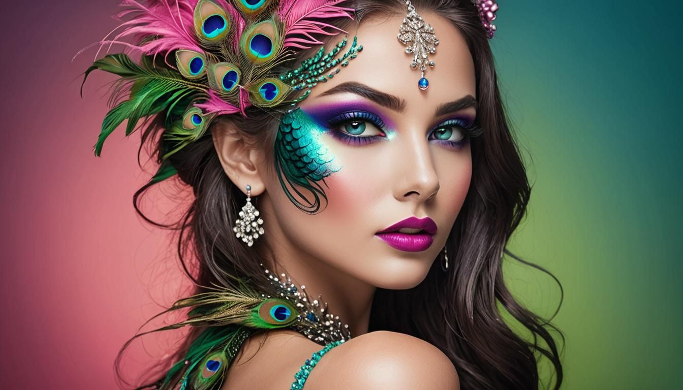 Beautiful woman with colourful rainbow skin