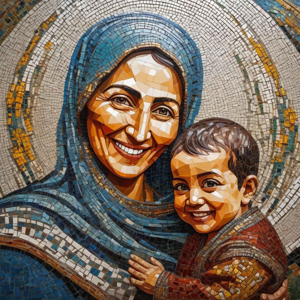 Celestial Mosaic: Mother and Child Portrait