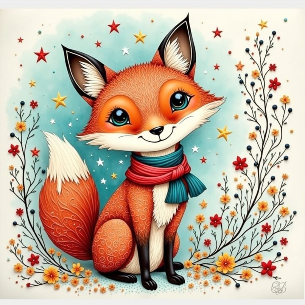 Whimsical Playful Fox in Vibrant Aesthetic