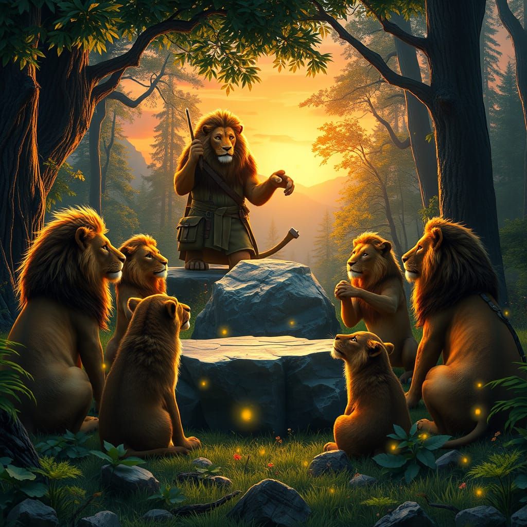 Lions Learn Wilderness Survival in Vibrant Summer Scene