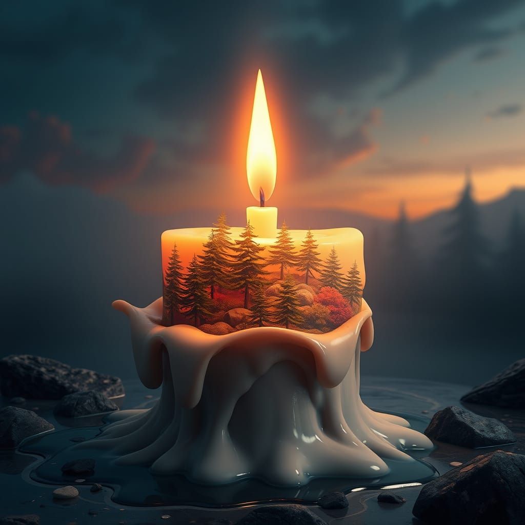 Candle Reveals Forest Landscape: Detailed Matte Painting