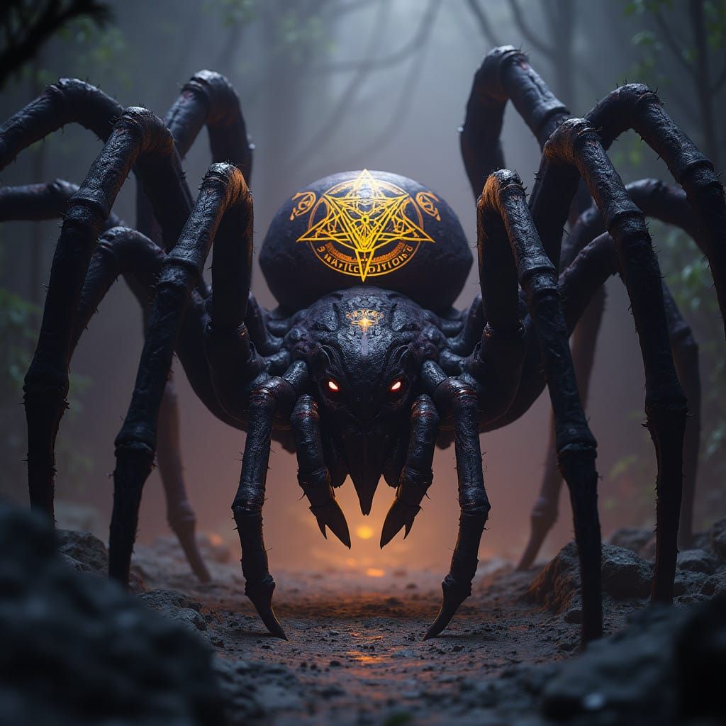 Dark Fantasy Arachnid in Ancient Glyph-Inscribed Carapace