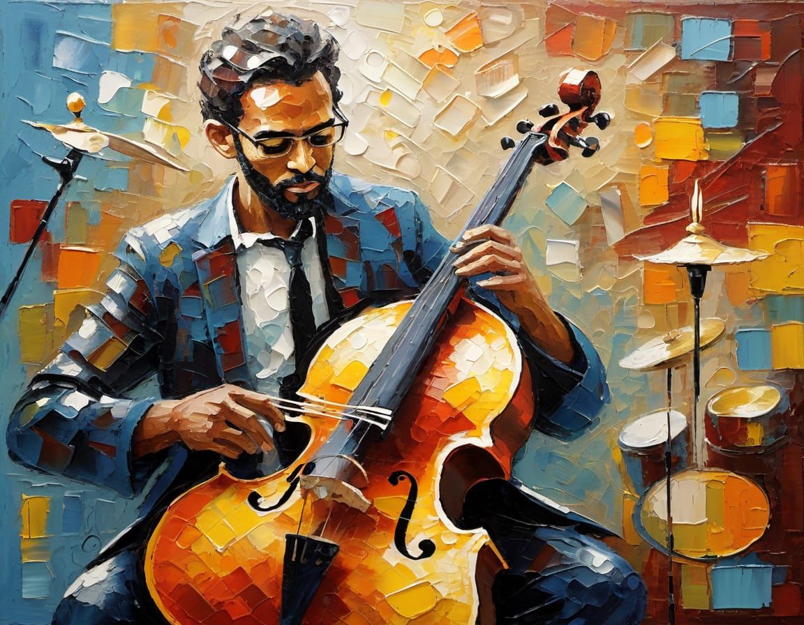 Urban Musician in Vibrant Impasto Oil Layers