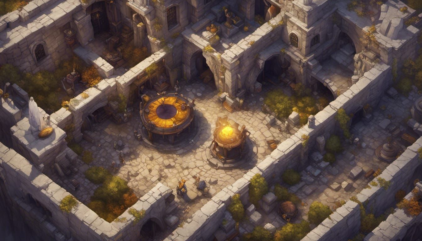 Stone Courtyard Overhead View in Dark Fantasy Style