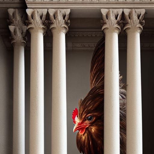 Chicken Cherub in Courtyard: Digital Matte Painting