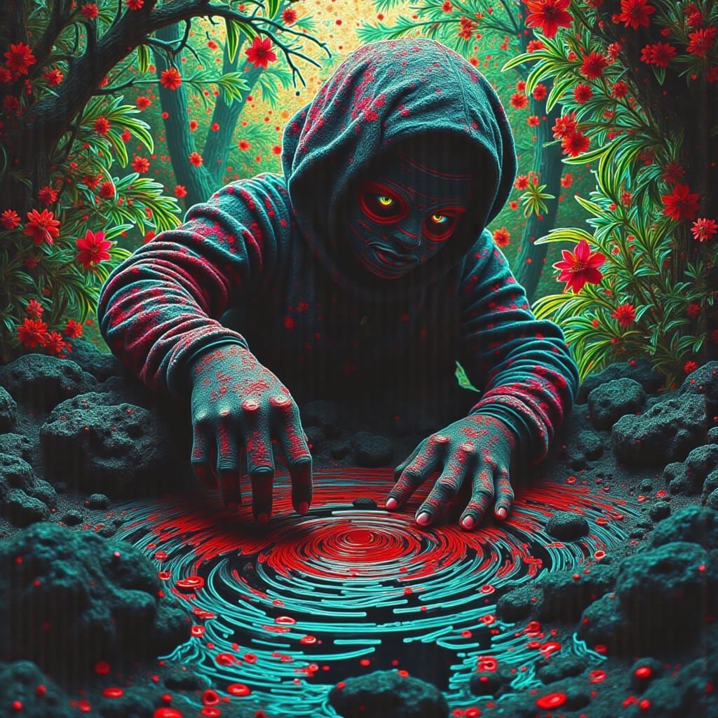 Ninja Fighting Crime Lords in Glitchcore Garden