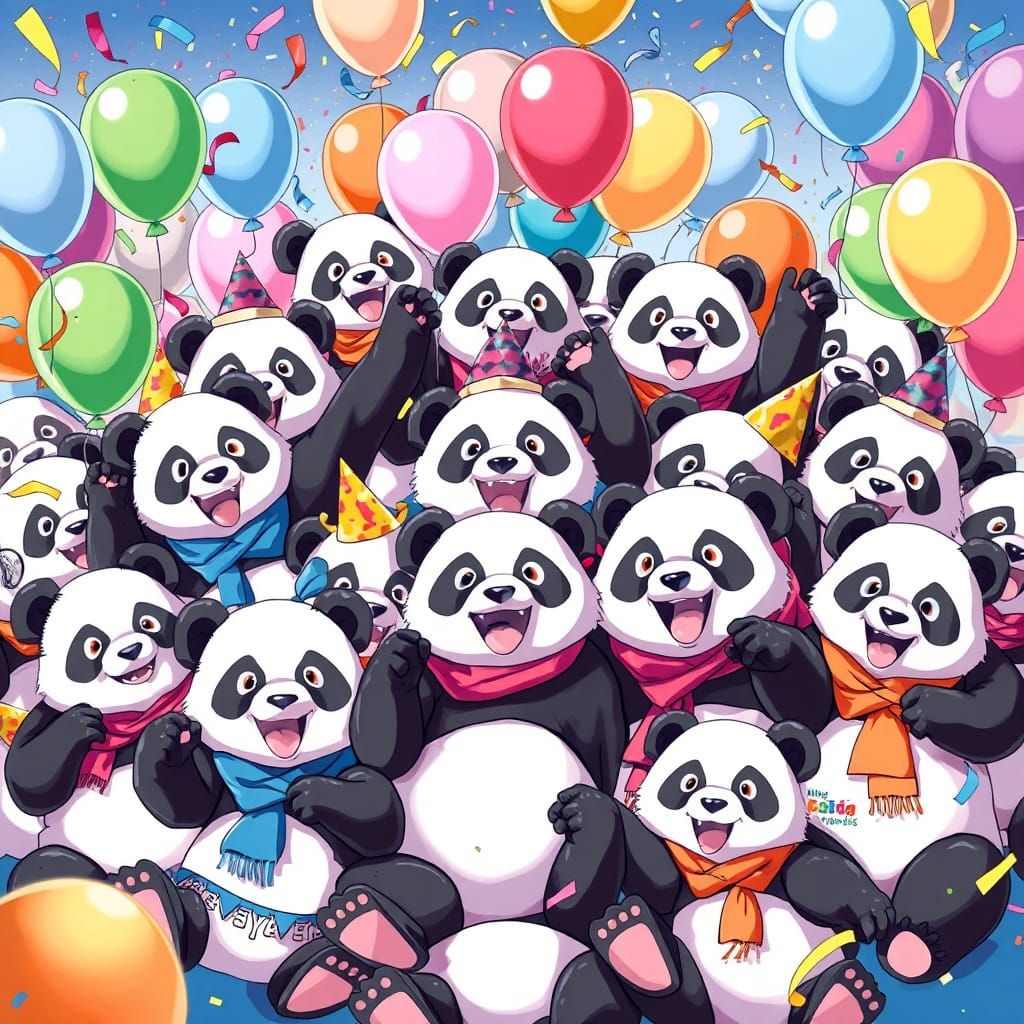Pandas Celebrate: A Vibrant Anime-Inspired Gathering