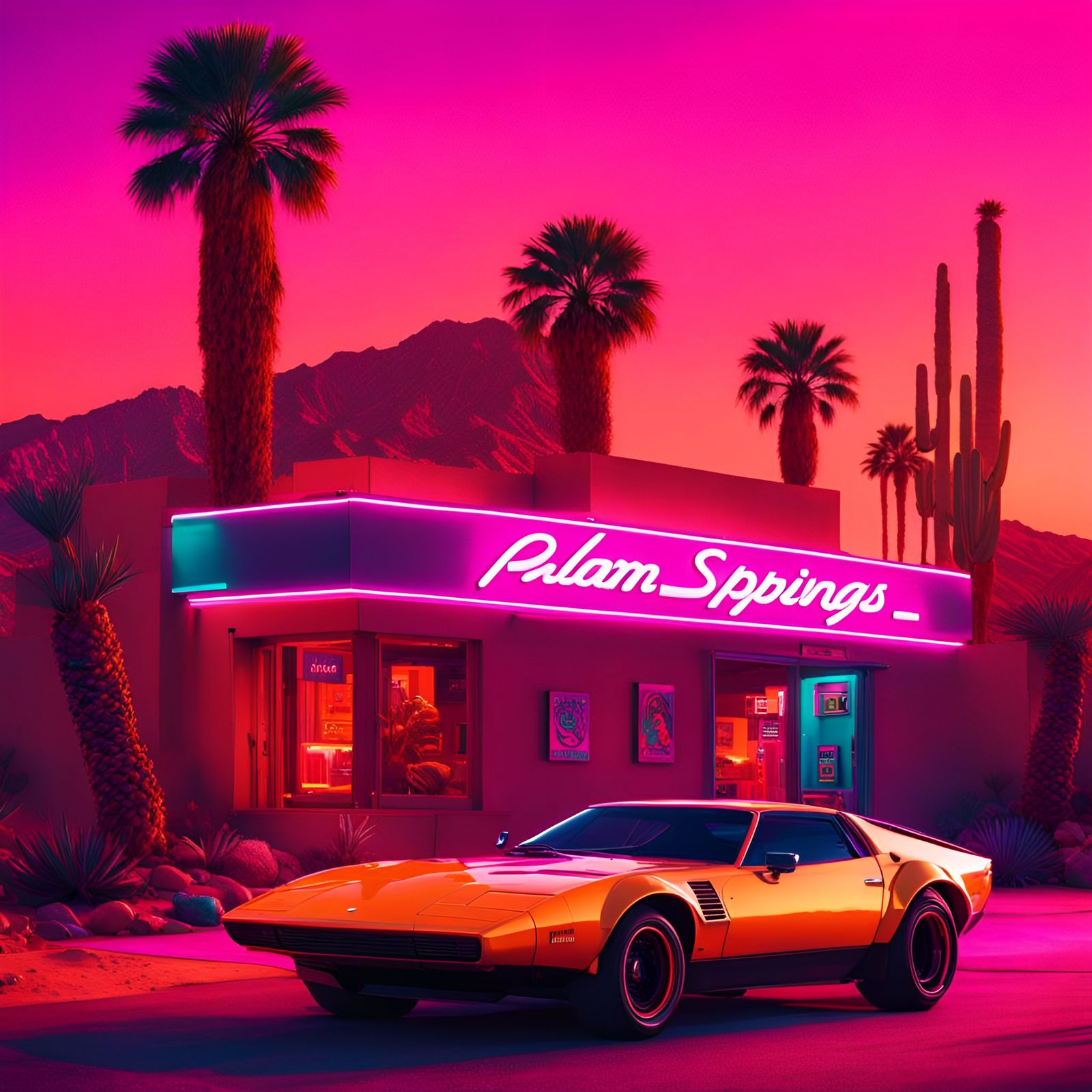 Palm Springs Vaporwave Scene in Retrofuturist Style