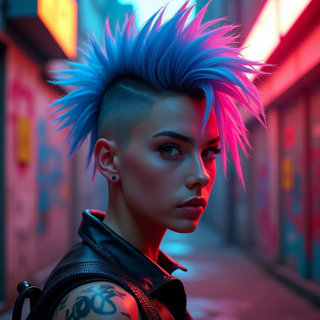 Vibrant Punk Portrait in Urban Street Scene