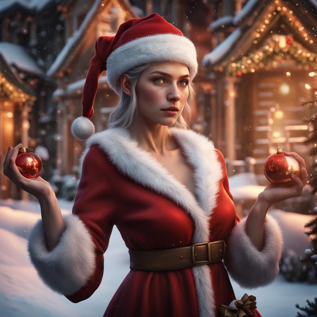 Girl Santa Claus in Detailed Matte Painting