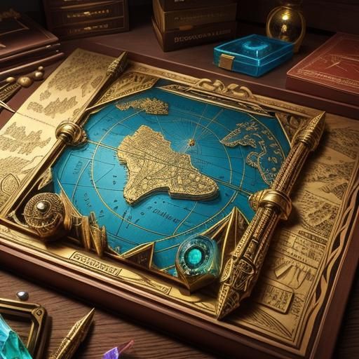 Detailed 3D Treasure Map with Drafting Tools