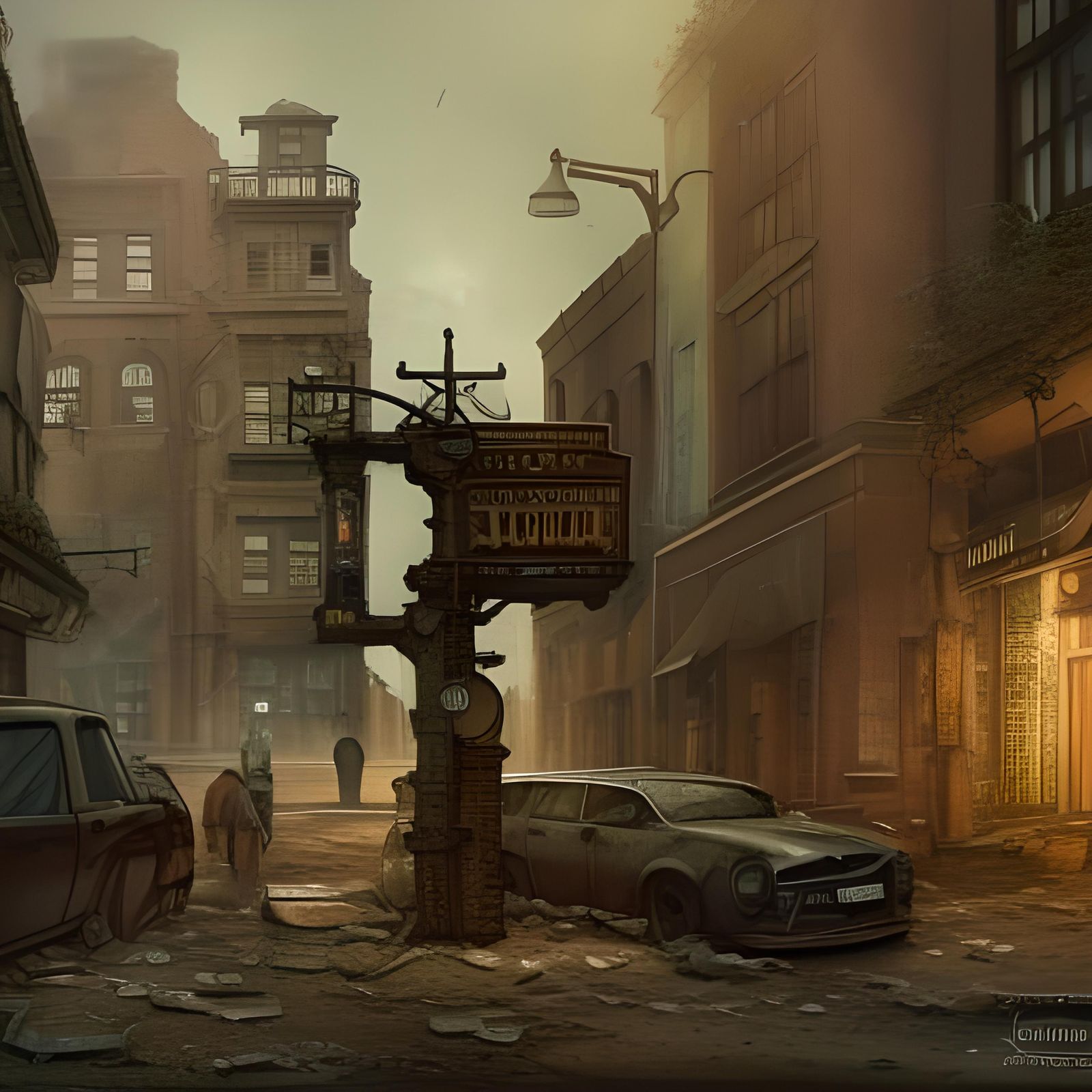 Post-Apocalyptic London Street with Steampunk Engine