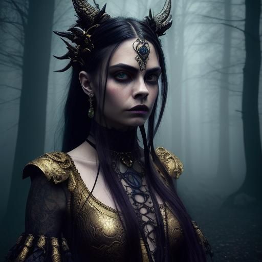 Dark Fantasy Portrait with Dragon Skull Headdress