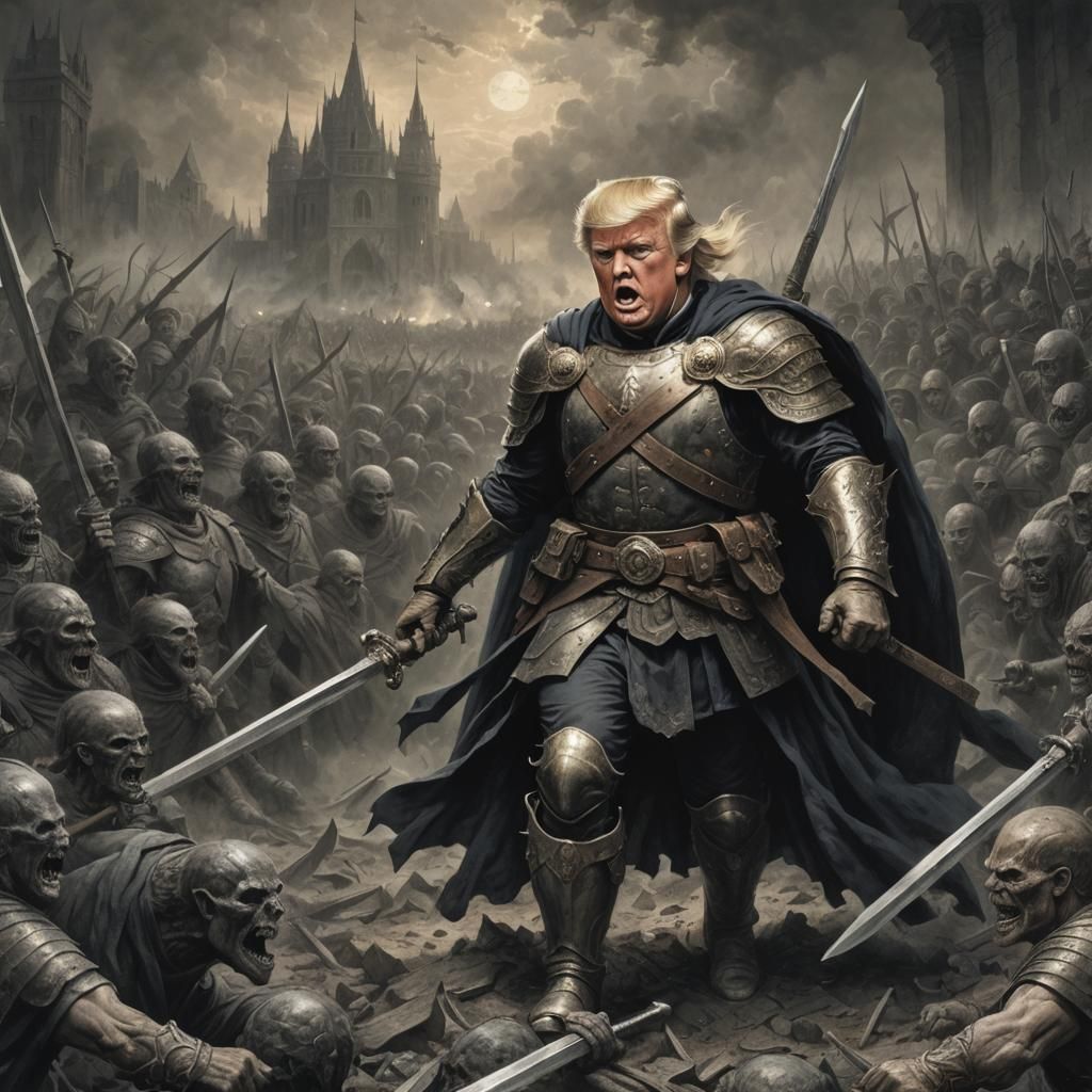 Terrifying Trump Warrior in Doré Style