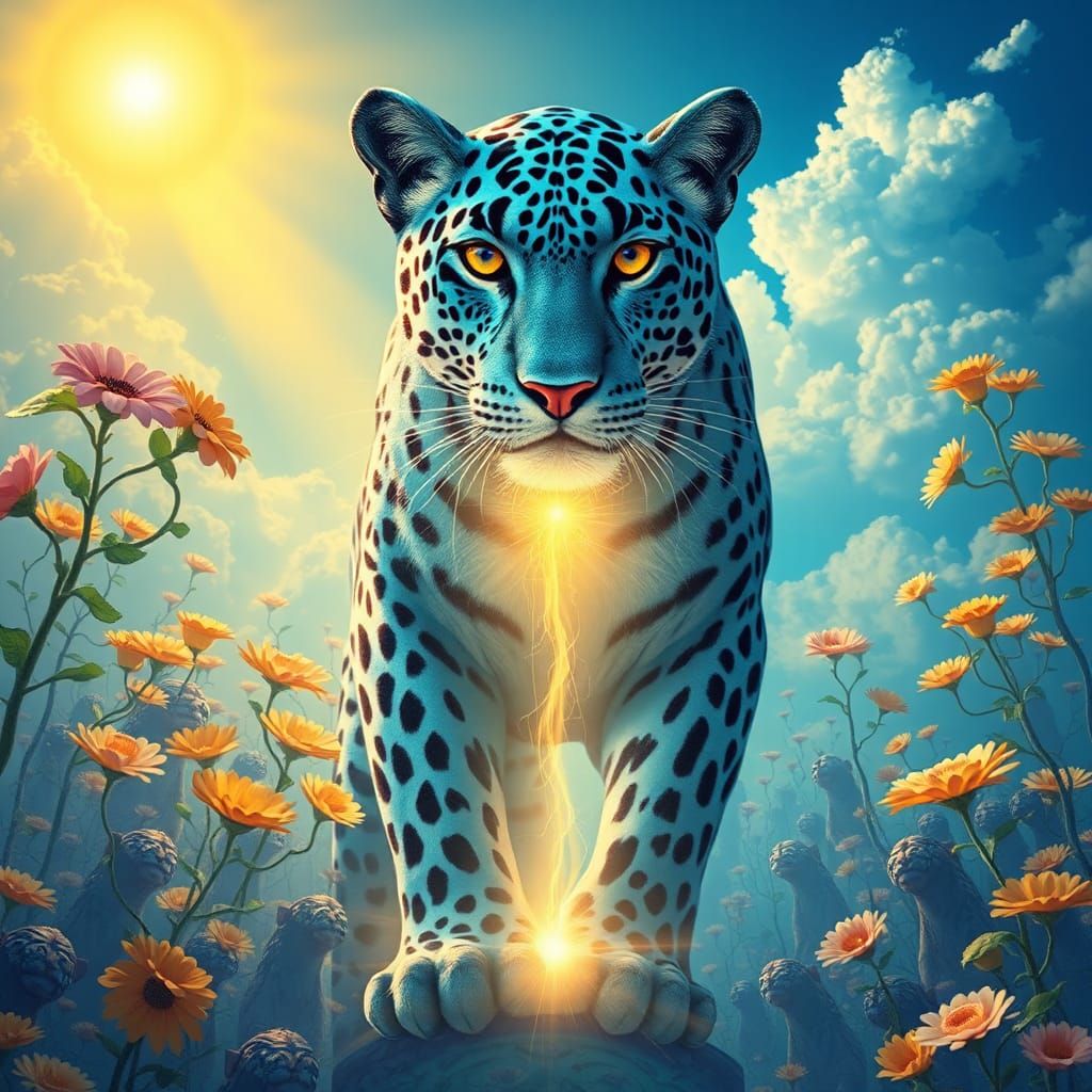 Blue Leopard Goddess in a Surreal Realm