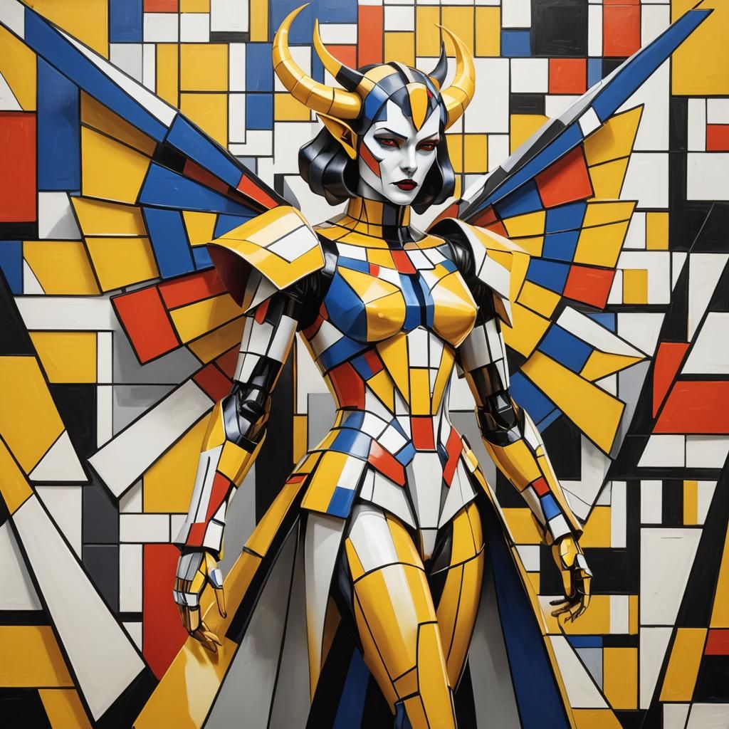 Beautiful female demon with Yellow latex wings in style of M...