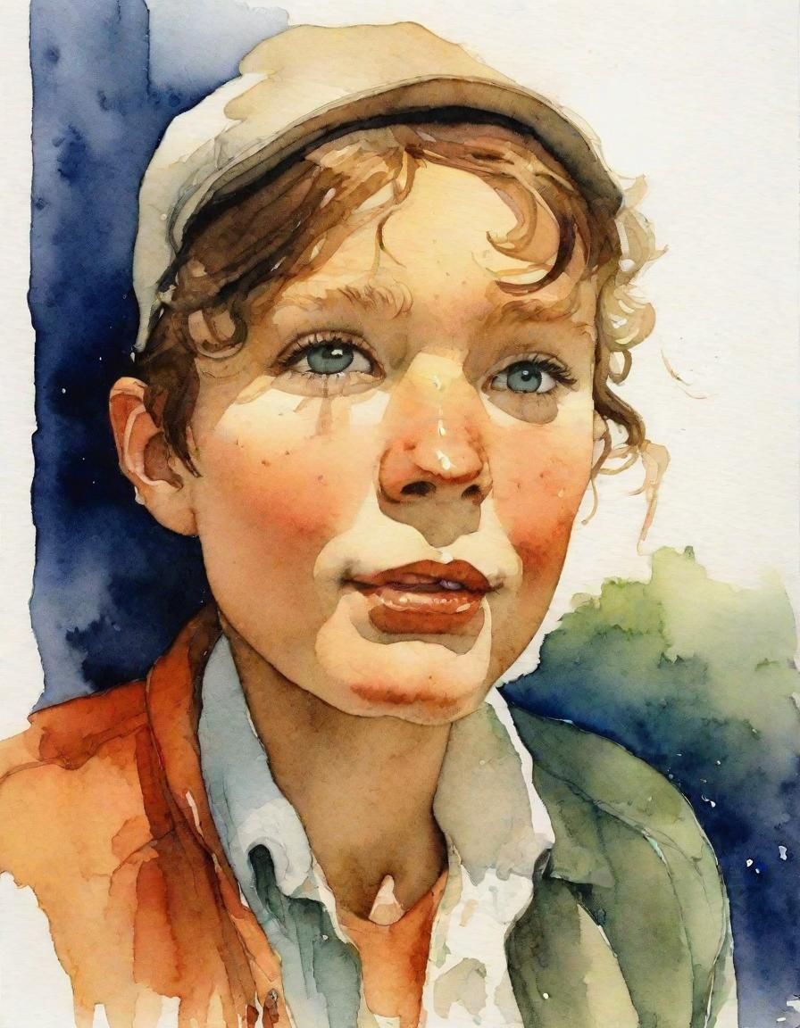 Excited Face in Watercolor Wet Wash Style