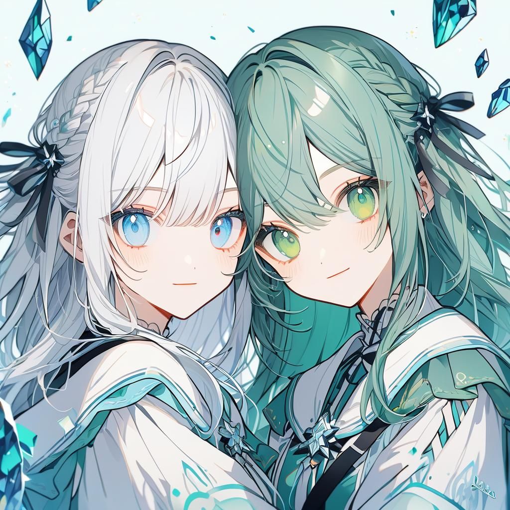 Girls with Contrasting Hair Colors Hugging