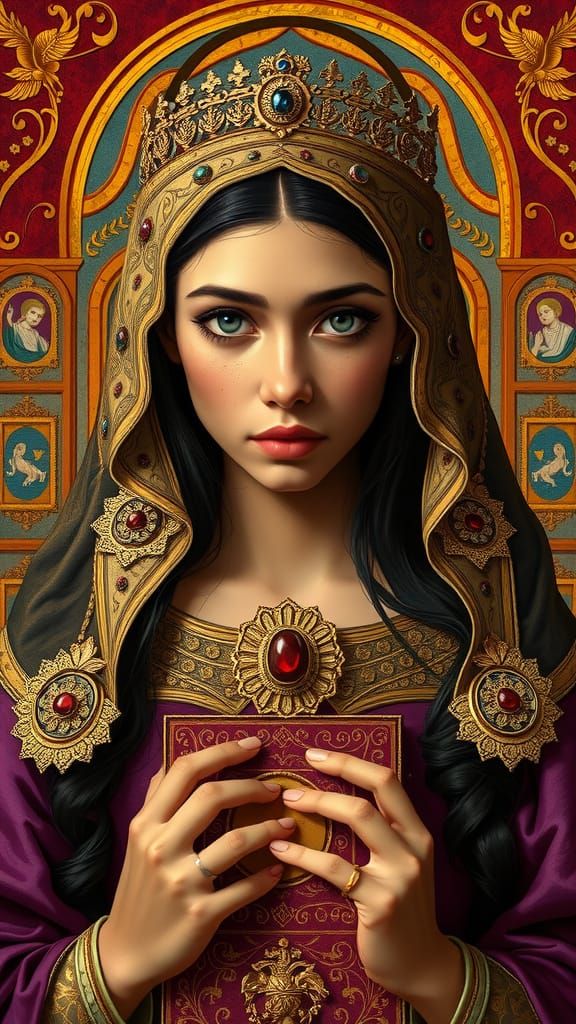 Elegant Byzantine Princess in Opulent Regalia
