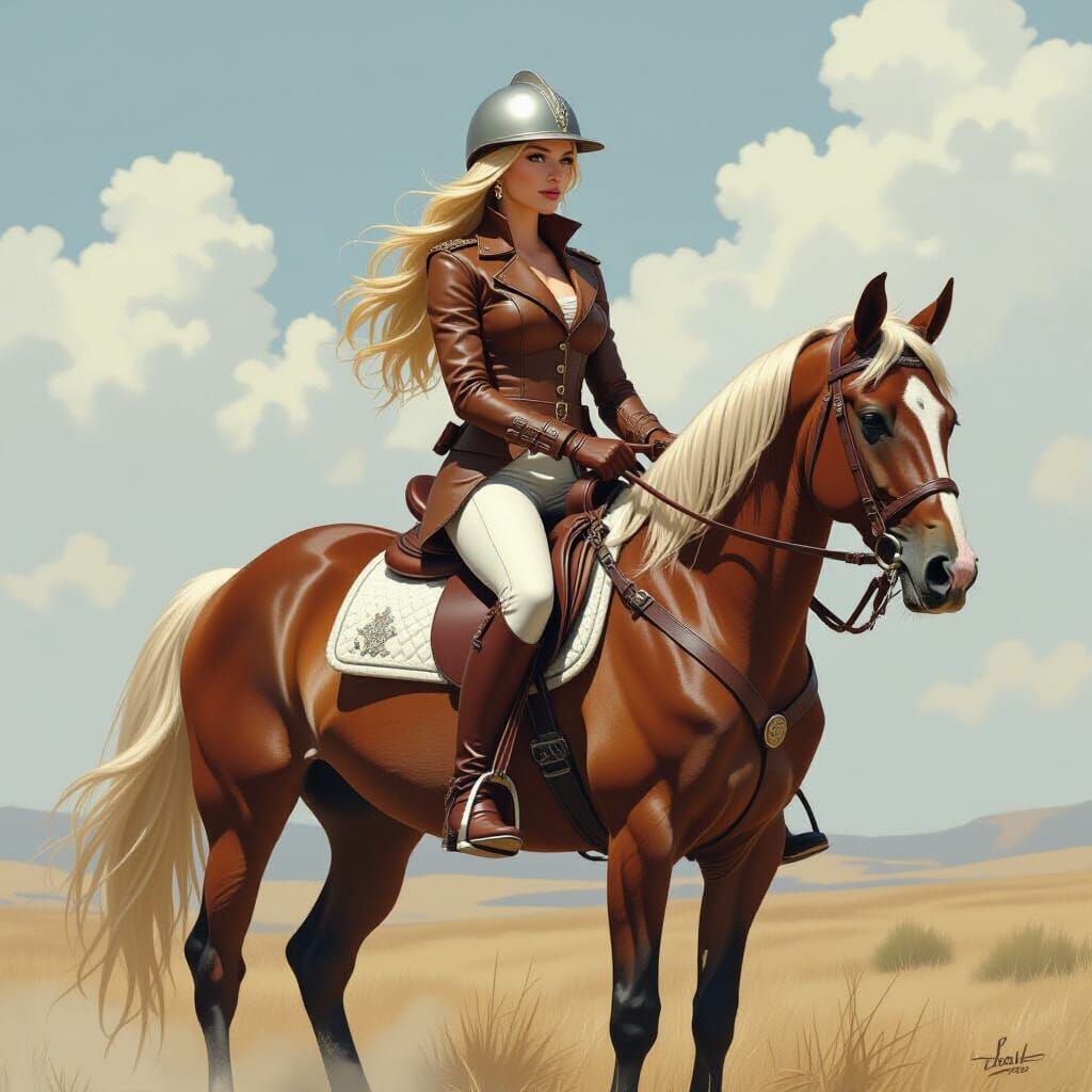 Elf Woman Horseback Riding in Dynamic Realism