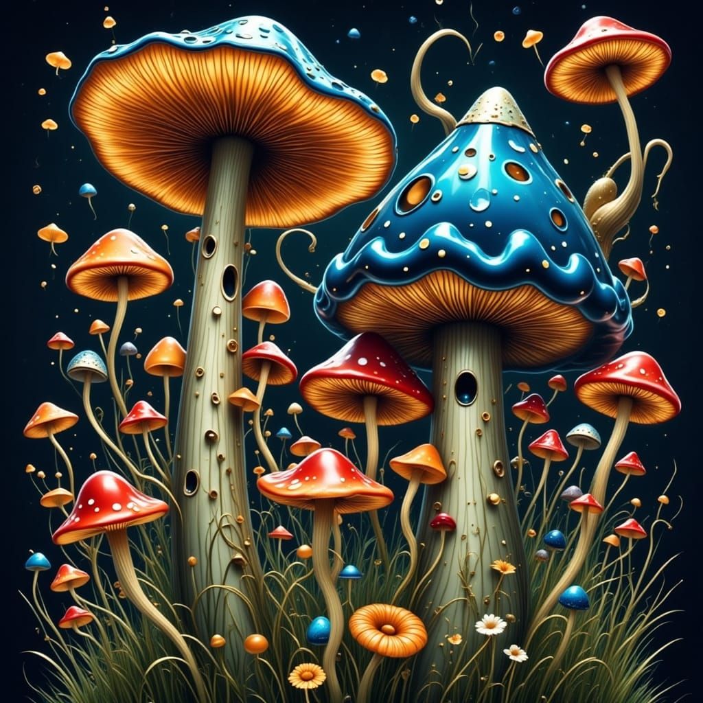 Psychedelic Mushrooms Overrun a Neon Bowling Alley