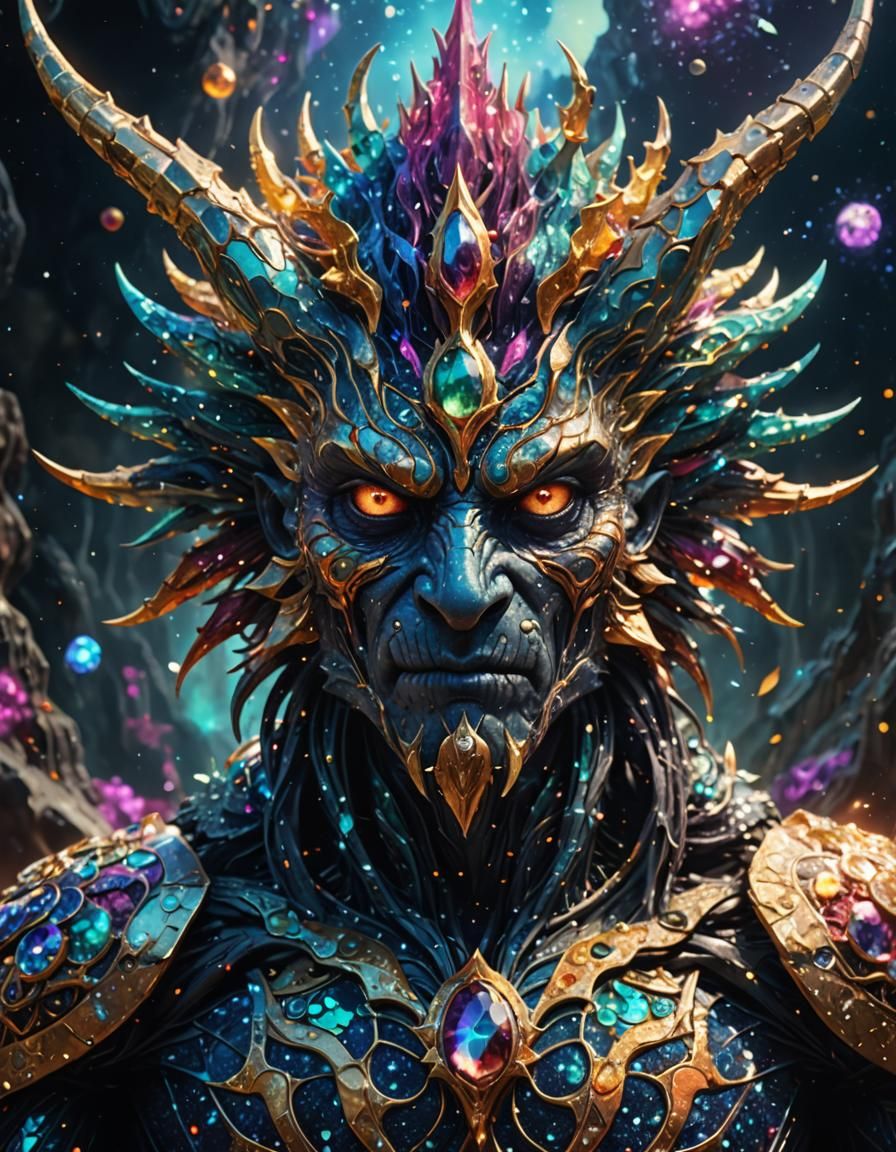 Intimidating Glitter Creature in Cosmic Astral Illustration