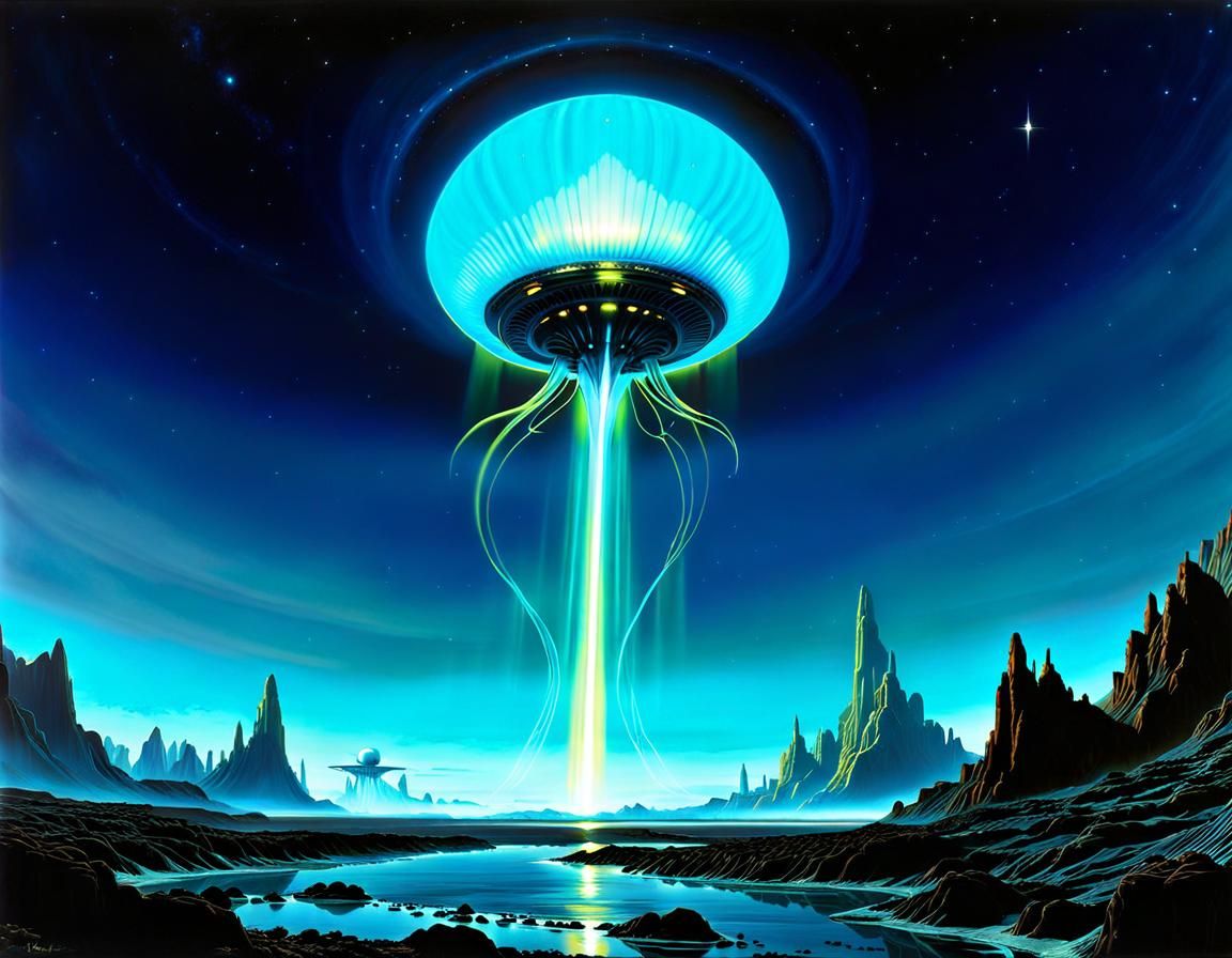 Bioluminescent Alien World in Hyperrealistic Style