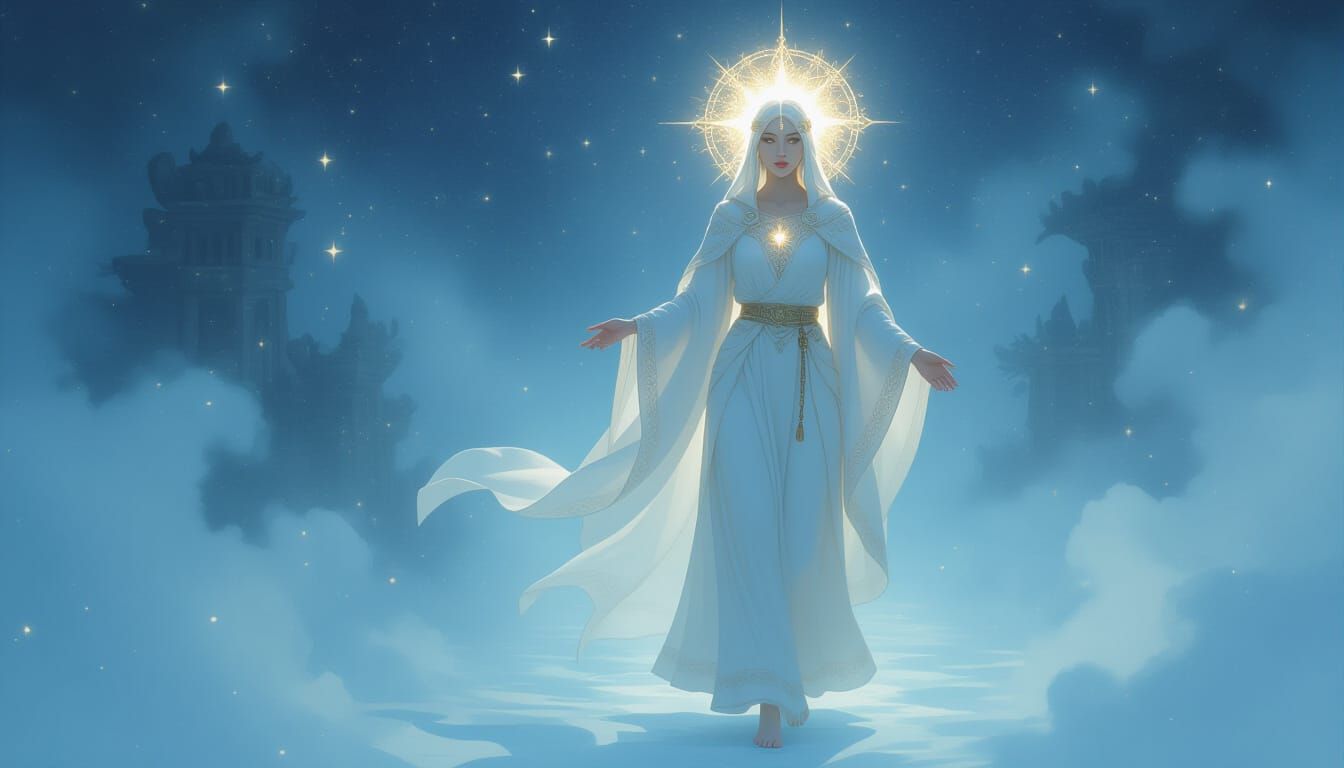 Celestial Emissary With Radiant Halo in Ethereal Mist