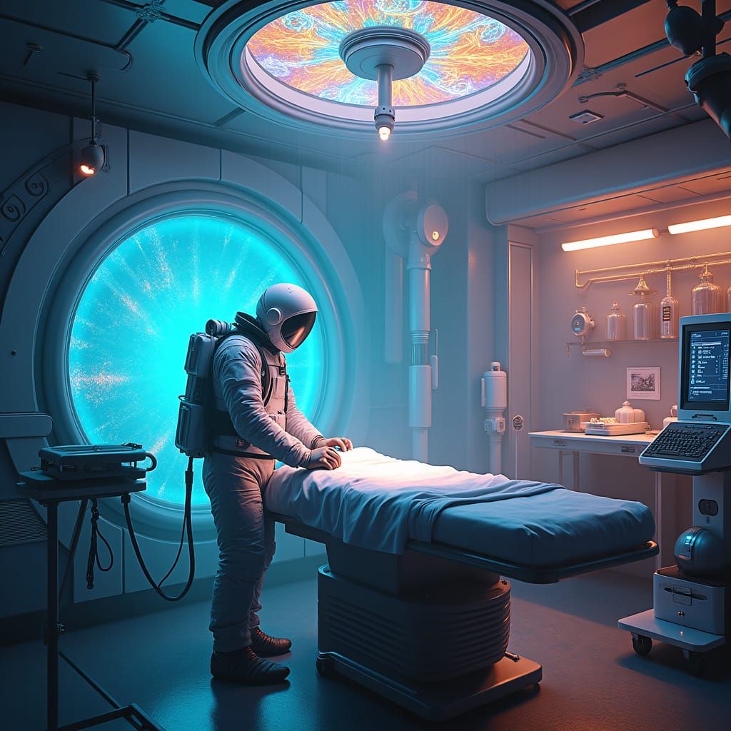 Astronaut Surgery in a Futuristic Cyberpunk Dreamscape