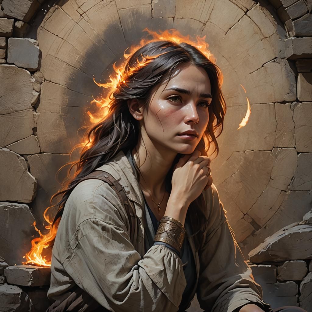 Contemplative Woman Portrait in Oil Painting Style