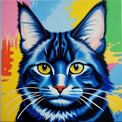 Blue Mainecoon Cat in Pop Art Style