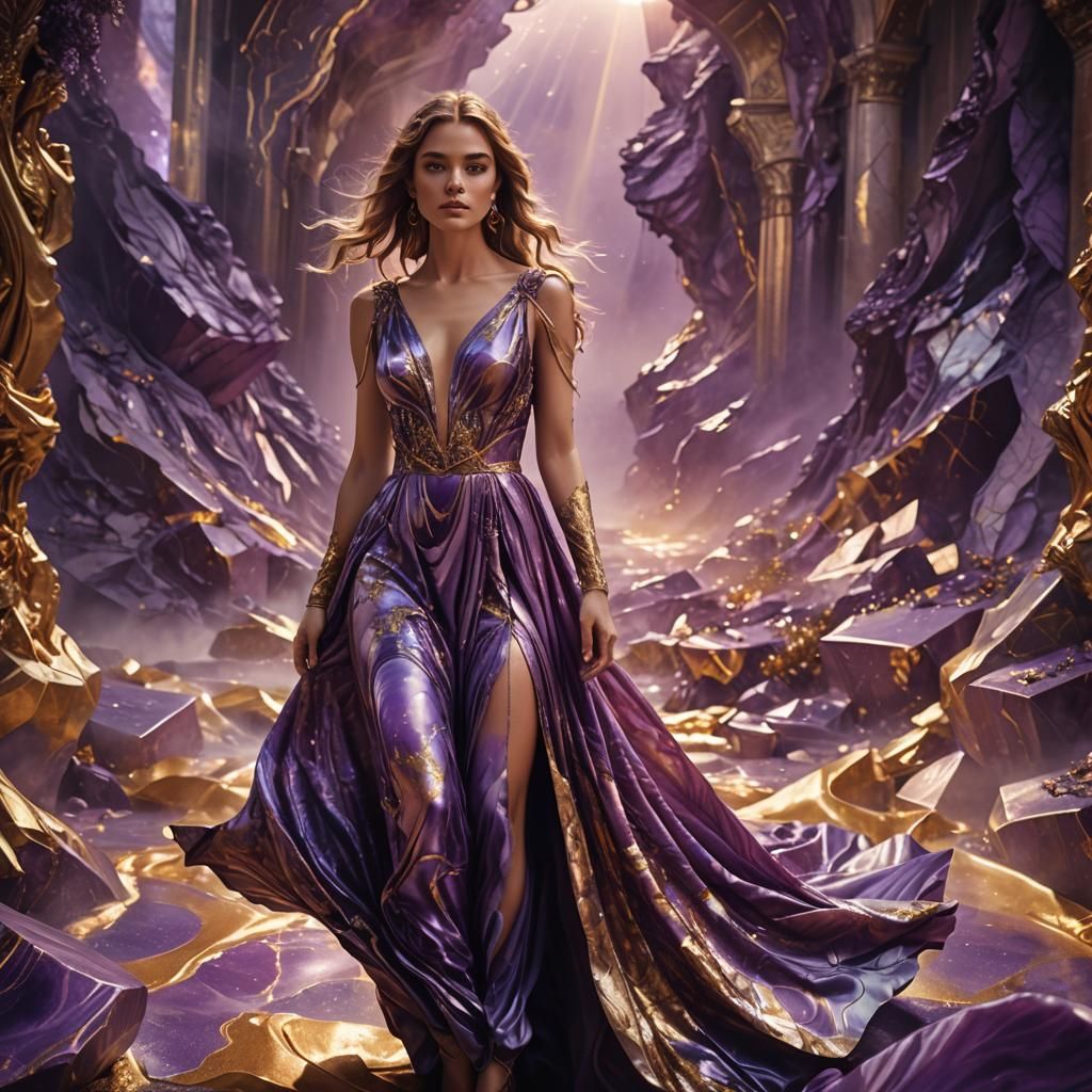 Girl in Flowing Purple Marble Dress