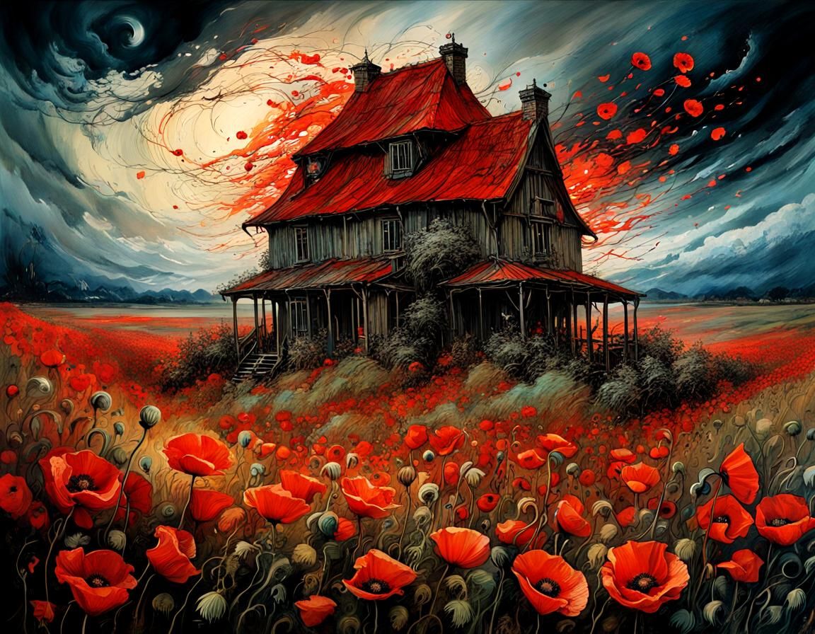 Storm Over Poppy Field in Entangled Style