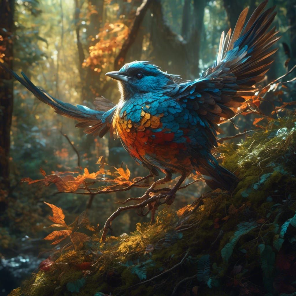 Hyperrealistic Sarngika Bird in Forest