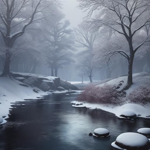 Winter River Scene with Deer: Detailed Matte Painting