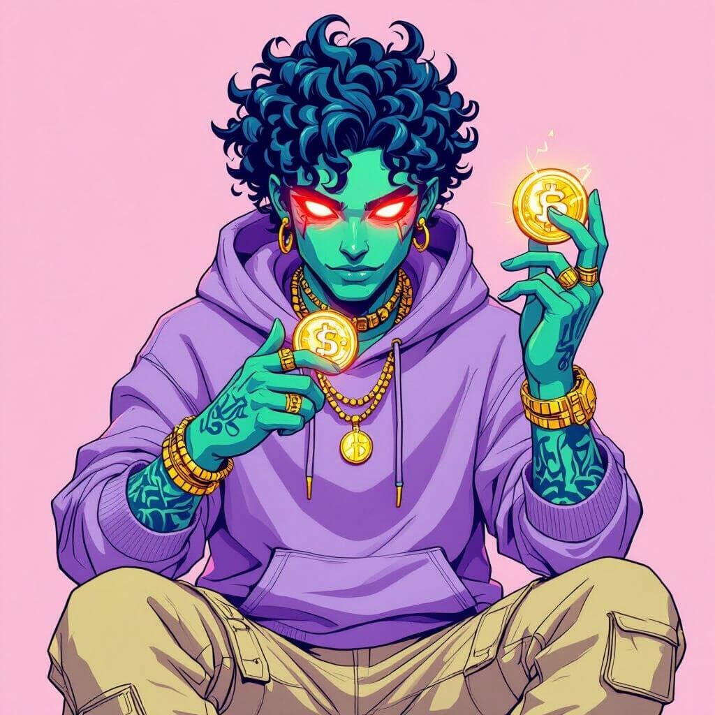 Futuristic Character Flipping Coin: NFT-Style Portrait