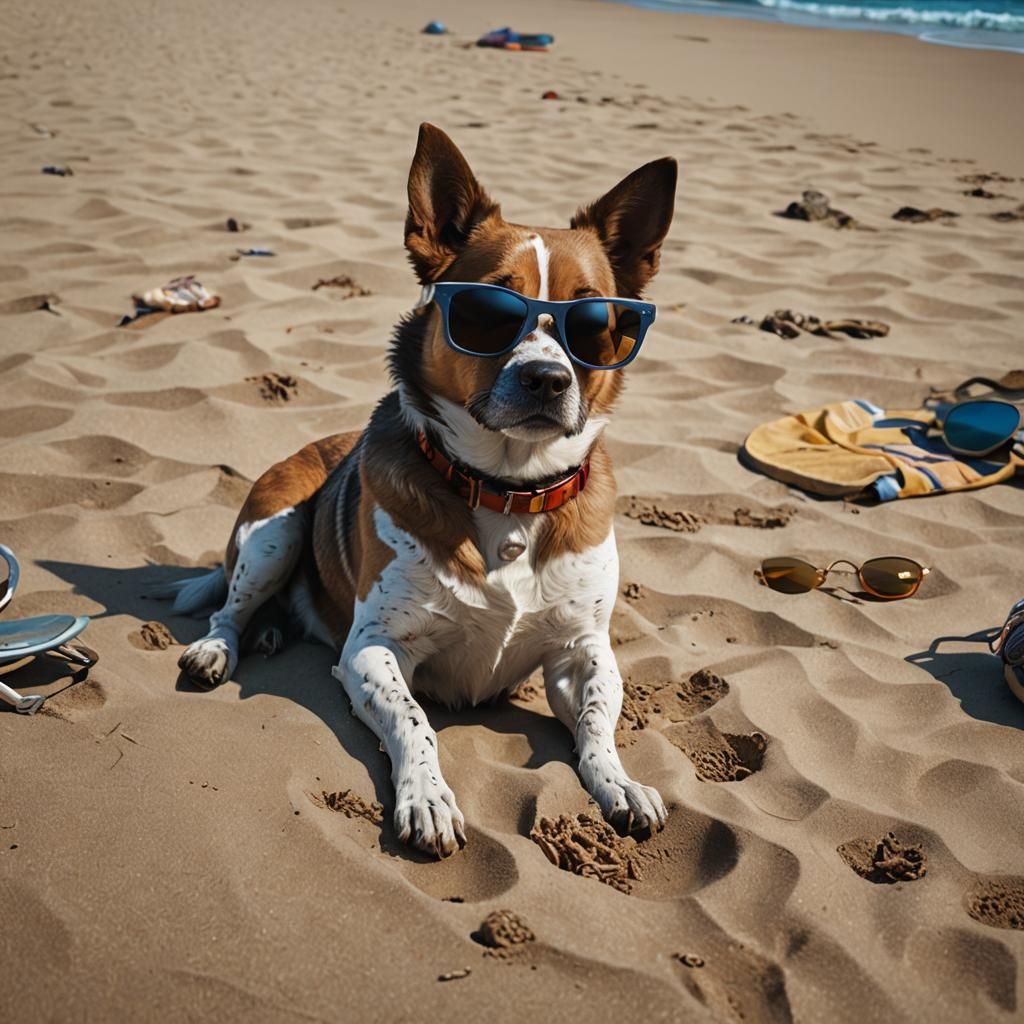 Dog Chilling on Beach in Detailed Matte Painting