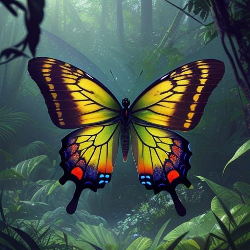 Surreal Butterflies Dance in Vibrant Forest