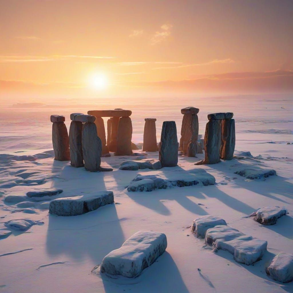 Ice Stonehenge Sunset in the Himalayas, Cinematic Style