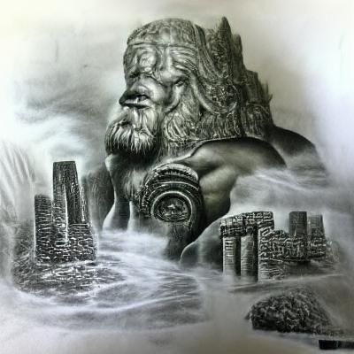 Atlantis and Zeus: Hyperdetailed Charcoal Drawing