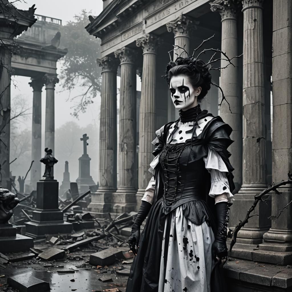 Gothic Model in Graveyard with Roman Columns
