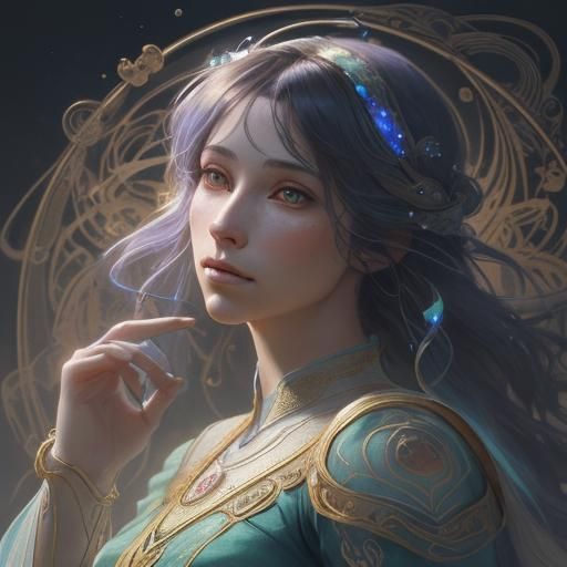 Ethereal String Being in Art Nouveau Style