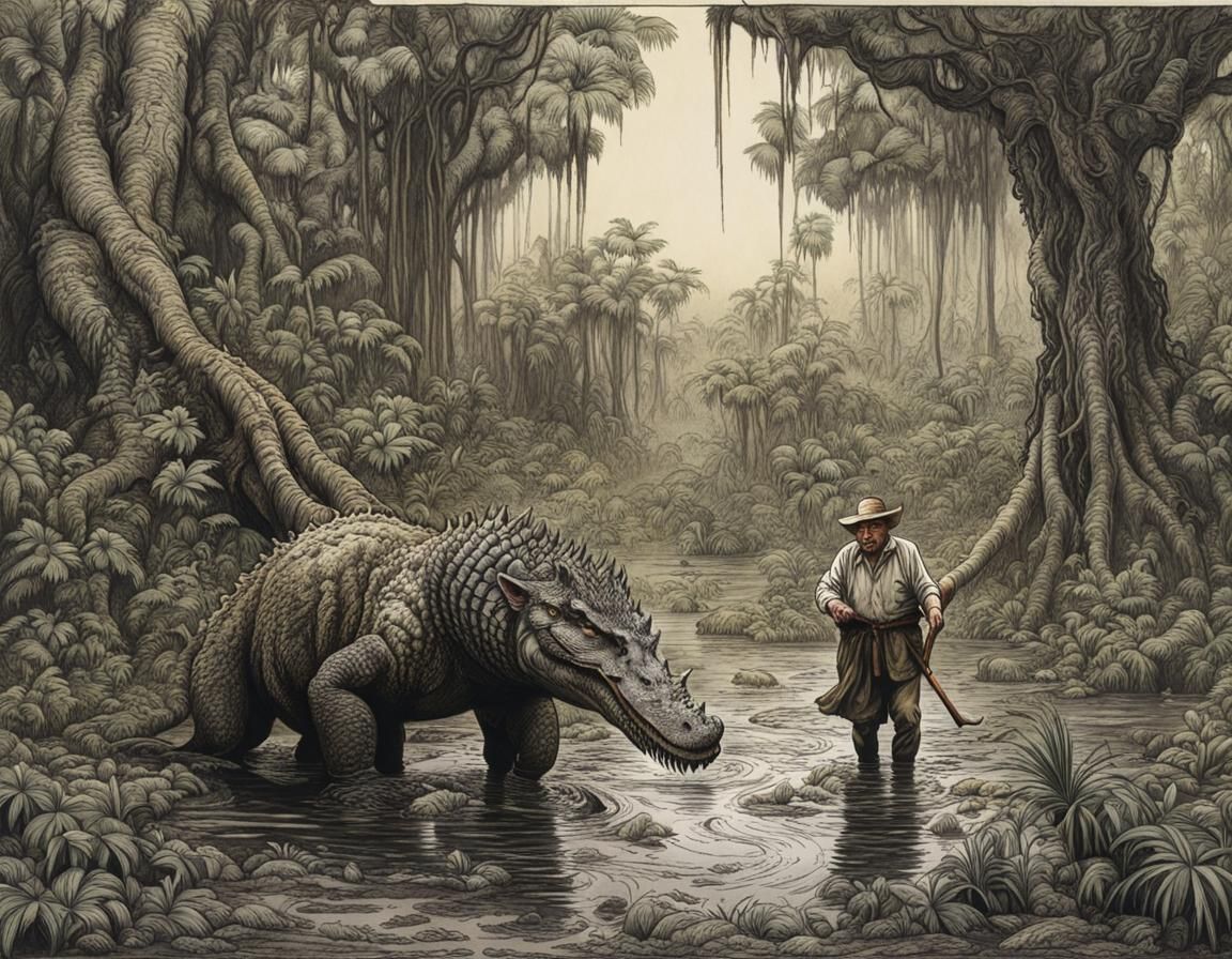 Fat scruffy old man knee deep in a mucky muddy swamp #2