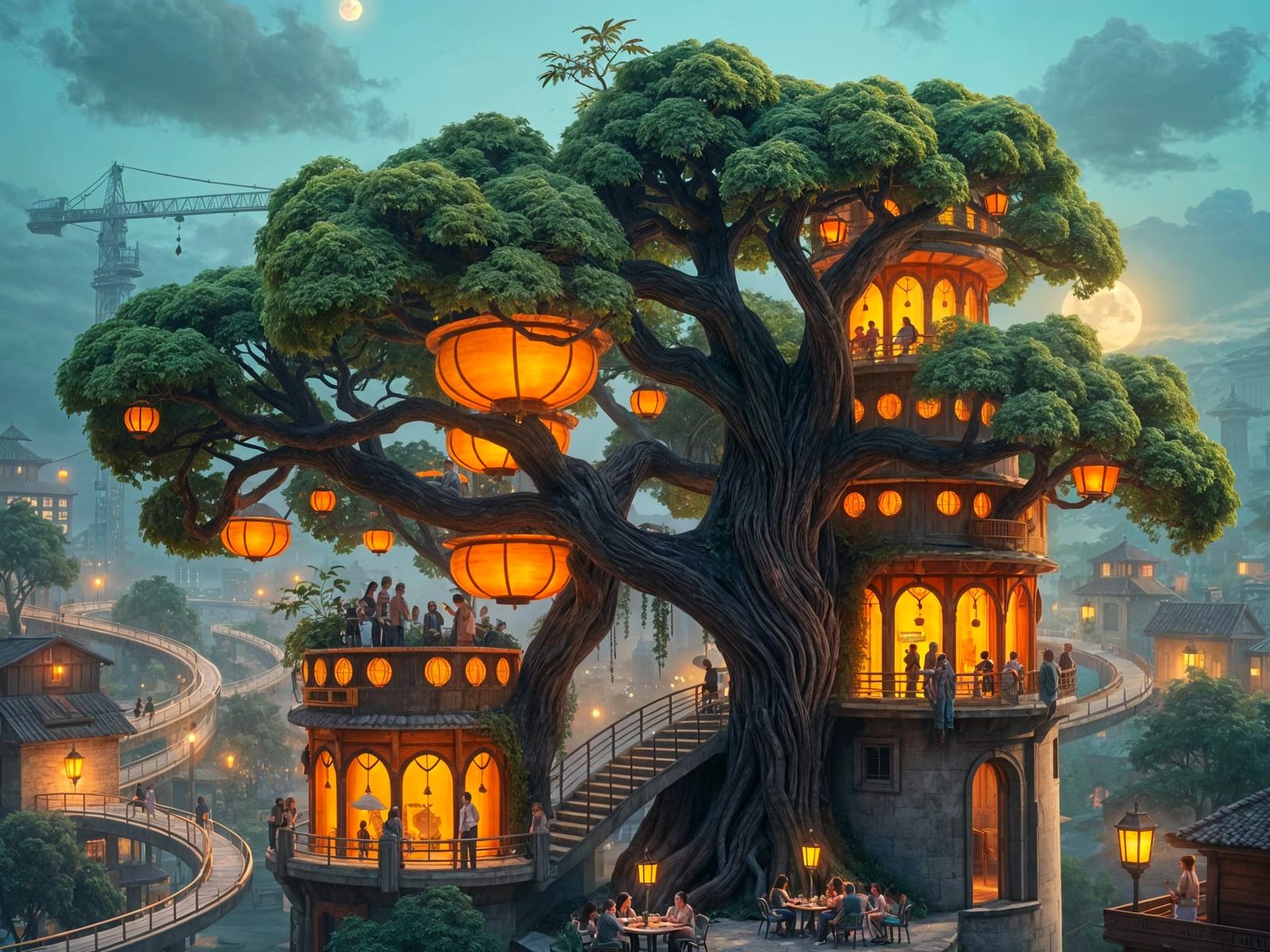 Surreal Solarpunk Metropolis Integrates with Nature